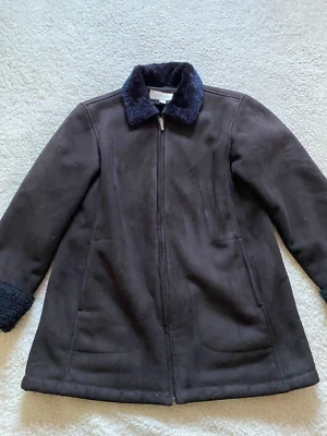 Abrigo de mujer Liz Claiborne talla M negro manga 3/4 cremallera completa polar guisante (S1) Foto 1 de 4