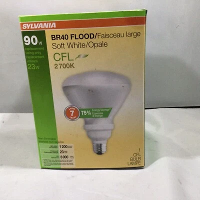 Sylvania BR40 90W using 23W CFL Flood/Soft white Medium Base Light Bulb 7 Yr - Image 1 of 4