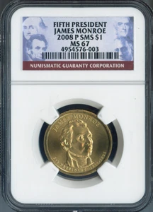2008-P James Monroe Dollar NGC MS67 SMS - 5th U.S. President - Picture 1 of 2