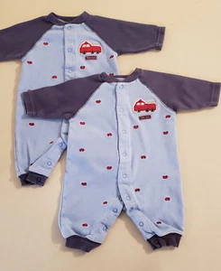 2 - CARTER'S "Little Hero" Fire Truck One-Piece Bodysuits, Boys 3M - Twins - Picture 1 of 3