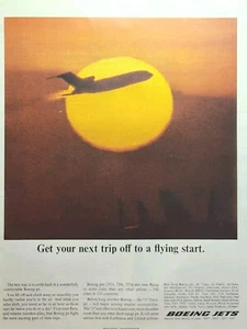 Boeing Jets 707 720 727 737 lista de aerolíneas puesta de sol anuncio impreso vintage 1965 - Imagen 1 de 4