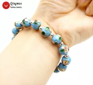 Fashion 10mm Round Sky-Blue Cloisonne Bracelet for Women Jewelry China Feature - Picture 1 of 7