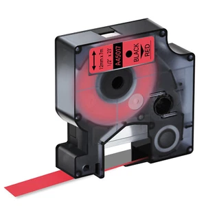 1x Schriftband für DYMO D1 45017 12mm Schwarz auf Rot Labelmanager 160 Etikette - Bild 1 von 8