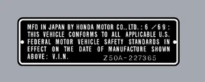 HONDA Z50A Z50 MINITRAIL HEADTUBE TAG / REPRO DECAL MONKEYBIKE - Picture 1 of 1