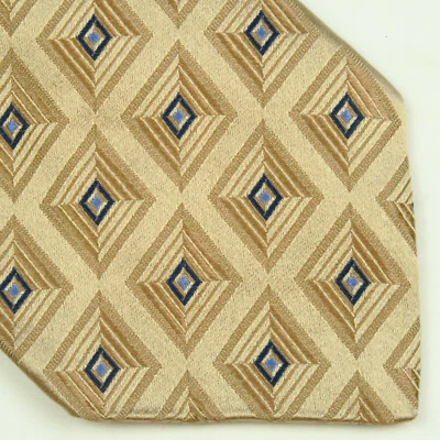 Corbata de cuello de seda para hombre Ike Behar beige tostado patrón geométrico 60"x3,75" puntos cuadrados  Foto 1 de 4