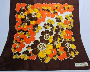 P. Saint Hilaire Paris Head Scarf Floral Groovy  Flower Power Orange Yellow - Picture 1 of 6