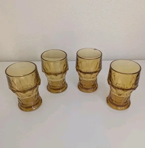 Set Of 4 Vintage Anchor Georgian Honeycomb Amber Drinking Glasses 5" - 1 CHIP - Picture 1 of 13