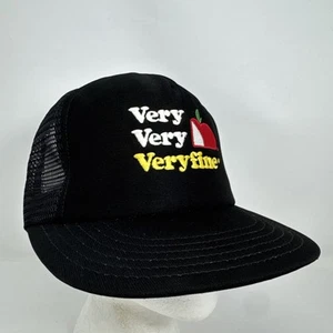 Vintage 1980s Very Veryfine Apple Adjustable Trucker Hat Made USA Black Mesh - Picture 1 of 11