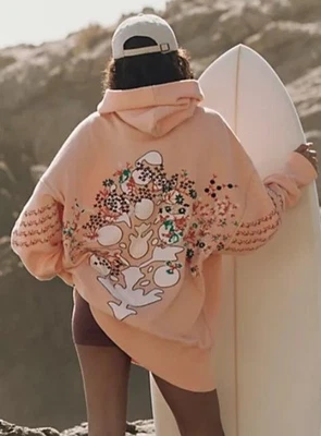 Free People At My Best Embroidered Hoodie Womens S Oversized Gorpcore Athleisure - Image 1 of 4