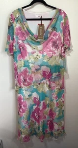 M&S Layered Floral Cowl Long Midi Dress 18 Floaty Chiffon Summer Wedding Cruise - Picture 1 of 10