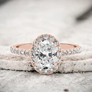 14k Rose Gold Ring For Engagement Lab Grown Oval 1.6 Carat IGI Certified Diamond - Picture 1 of 10
