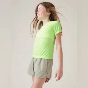ATHLETA GIRL Power Up Sport Length Tee Shirt Electric Green NEW with tags XL/16 - Picture 1 of 3