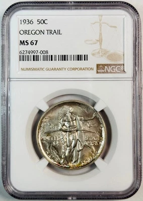 1936 Classic Commemorative Oregon Trail Memorial NGC MS-67 Pretty Toning - Image 1 of 2