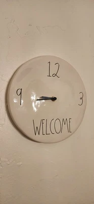 Rae Dunn Clock Welcome White Ceramic Black Letters Farmhouse Style - Image 1 of 2