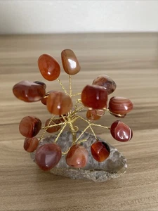 Handmade Gemstone Tree of Life on Brazilian Red Agata Crystal 4” Tall - Picture 1 of 5