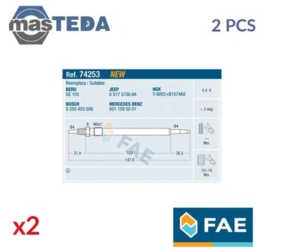 74253 ENGINE GLOW PLUGS FAE 2PCS FOR MERCEDES-BENZ M-CLASS,C-CLASS,E-CLASS - Image 1 of 4