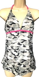 Bobbie Brooks Size XL Gray Camo Print Halter Tankini Swim Top Women's - Picture 1 of 6