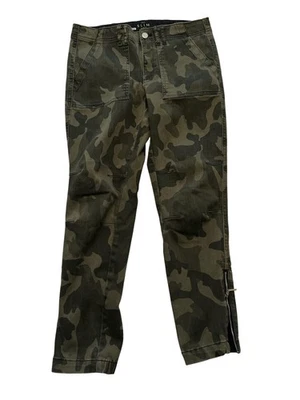 SLIM Ankle Pants Womens 10 Green Camo Stretch Zip Hem Utility Pockets - Image 1 of 4