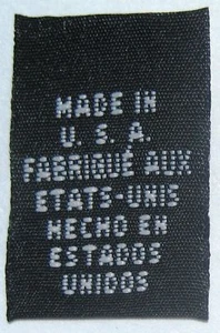 100 BLACK WOVEN CLOTHING LABELS, MADE IN USA- FRENCH SPANISH - Picture 1 of 1