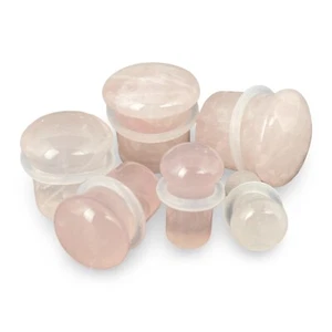 Pair of SINGLE FLARE Rose Quartz Stone Plugs organic gauges PICK SIZE - Picture 1 of 4