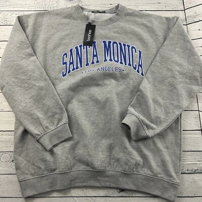 NEW Boohoo Santa Monica California Pullover Sweatshirt  Women's 24/26 XL Gray - Image 1 of 4