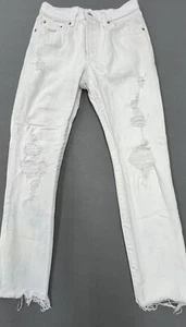Levis 501 Damen 27 x 30 weiß gerades Bein Knopfleiste mittelhoher Bund abgenutzt Grunge - Bild 1 von 14