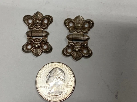 2 Mini Vintage Silver (?) 3/4"x1-1/8" BUTT HINGE Repair Restoration Box Project Cover
