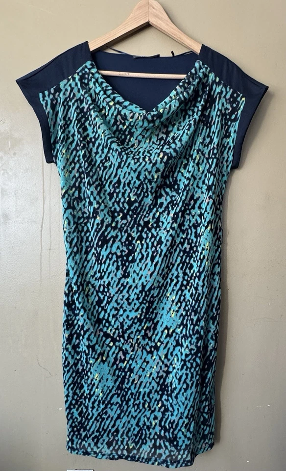 Vestido ESPRIT Vintage Años 90 Turquesa y Azul Marino Floral Para Mujer Talla Grande Manga Corta Foto 1 de 4