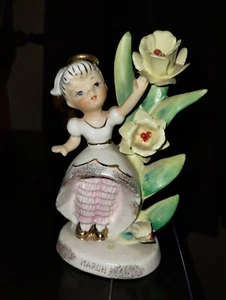 Vintage Geo Z Lefton Flower of the Month March Angel Figurine #985 Daffodil  - Picture 1 of 7