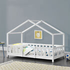 Kinderbett mit Rausfallschutz 80x160cm Haus Holz Weiß Bettenhaus Hausbett Bett