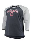 Cleveland Indians Mlb Mens 4Xlt 3/4 Sleeve Shirt Navy/Heathered Gray Big&Tall