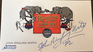 JOHN RINGLING NORTH '72 OF CIRCUS FAME SIGNED BUSINESS CARD