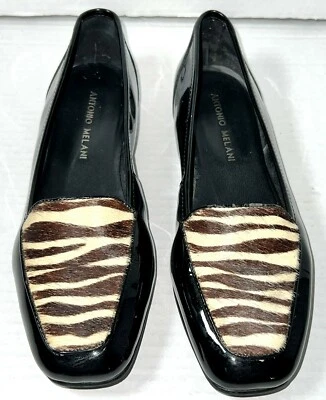 Zapatos planos mocasines Antonio Melani Empire charol negro piel de cebra 6,5 M Foto 1 de 4