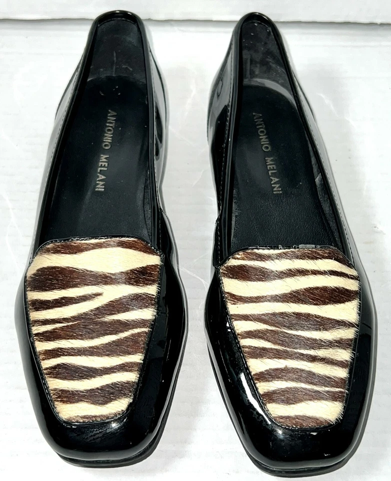 Мокасины Antonio Melani Empire черные лакированная кожа зебра мех туфли на плоской подошве 6,5 M - Изображение 1 из 4