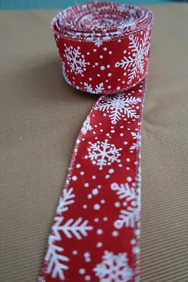 5 yards 1.5" Satin glittered Snow flake Wired Ribbon - Image 1 of 3