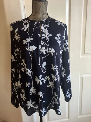 Nuevo Equipo Blusa Top Seda Estampado Floral Manga Larga Ojo de Cerradura Frontal Talla S/P 💗 Foto 1 de 4