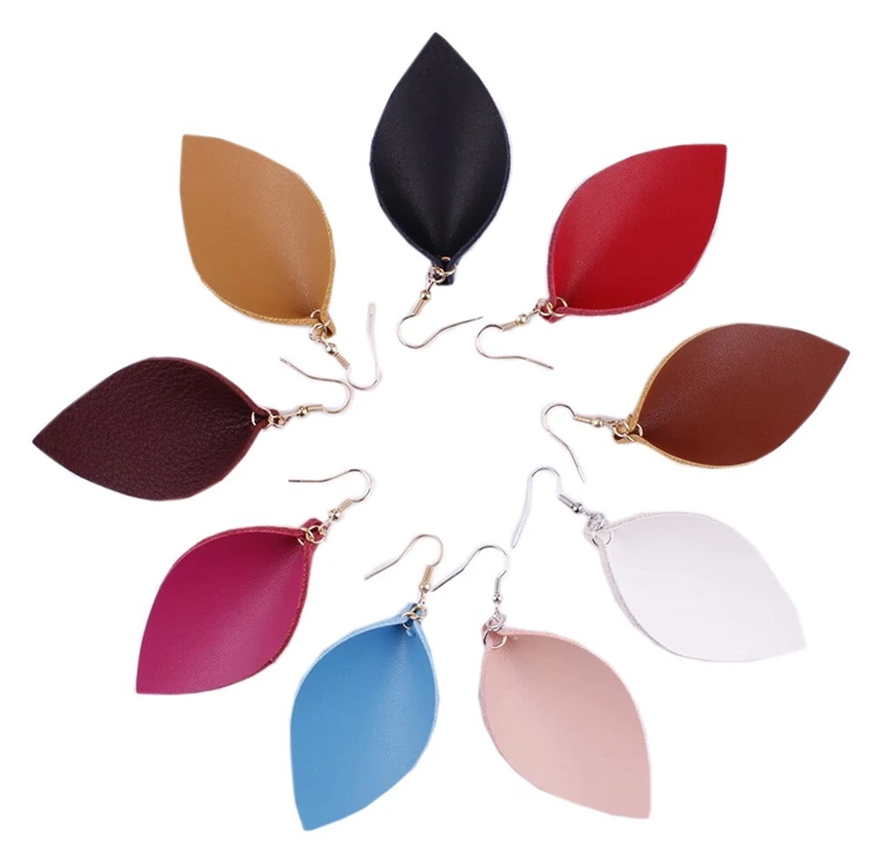 Pendientes colgantes de cuero bohemio en forma de hoja - Disponibles en 7 colores Foto 1 de 1