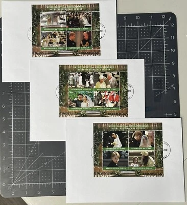 Chad 2018 (3 FDC con SS) boda real del príncipe Harry y Meghan (estampillas de la realeza) Foto 1 de 2