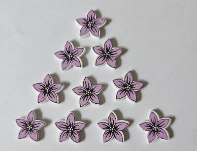 10 Pale Purple Flower Shape Two Hole Buttons Size 20mm - Image 1 of 2