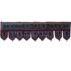 Ethnic Cotton Door Hanging Toran Embroidered Window Topper Valance Elephant Blue - Picture 1 of 3