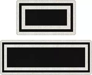 Black Gray Design Kitchen Mat Rugs 2 Set Non-Slip Standing Desk Waterproof Anti - Picture 1 of 1