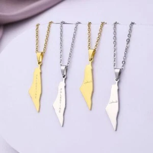 Israel Map Pendant Necklace Silver Gold Color Chain Maps Charm Women Necklace - Picture 1 of 17