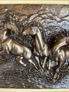 Juliana Collection CROSA 2001 BRONZE EFFECT 3D RELIEF 3 RUN WILD HORSES WALL ART - Picture 1 of 12