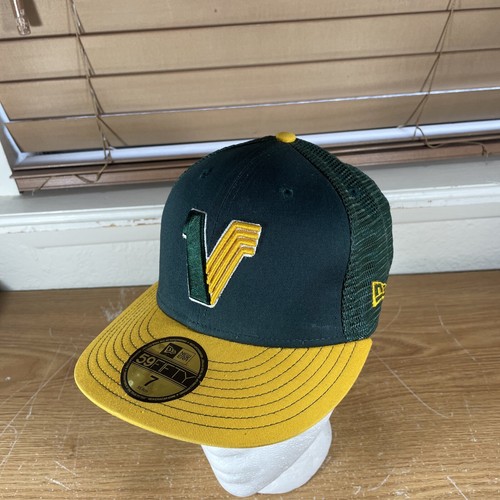 CAPPELLO BERRETTO VANS OFF THE WALL NEW ERA 59FIFTY ADERENTE Taglia 7 FLAT BILL Giallo Verde