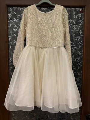 Vestido de fiesta Franki By Francesca’s Girls marfil lentejuelas iridiscentes tul 12 vacaciones Foto 1 de 4