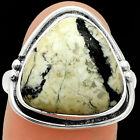 Authentic White Buffalo Turquoise Nevada 925 Silver Ring s.9 Jewelry R-1175