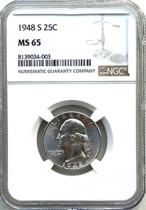 1948-S SILVER WASHINGTON QUARTER - NGC MS65 - FREE SHIPPING! - Picture 1 of 2