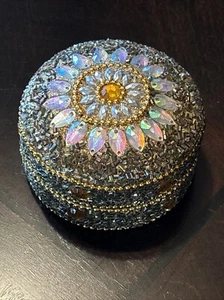 India World Market Beaded Trinket Box iridescent yellow golden - Picture 1 of 5