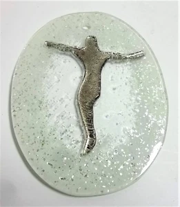 Icona Ovale Con Crocifisso Argento Bomboniera Vetro Made Italy Art A 260 - Foto 1 di 1