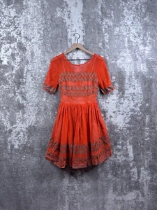 Tracy Reese NewYork Dress 0 Women Orange Crinkle A Line Paisley Sheer Woven Silk - Picture 1 of 9